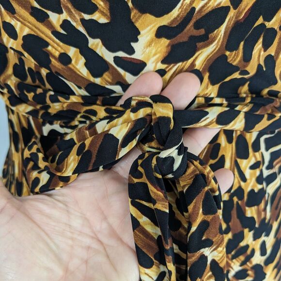 Normal Kamali Wrap Dress M Brown Short Leopard Animal Print Work Career Sleeve - Picture 8 of 12